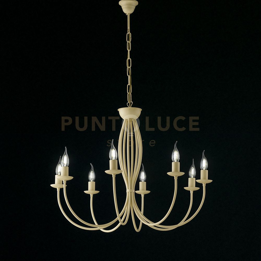 foto del prodotto lampadario in ferro laccato avorio con decorazione effetto decap 8 luci