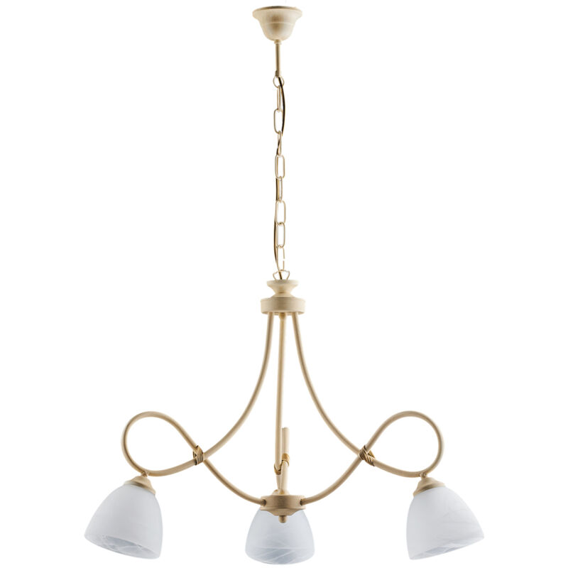 foto del prodotto lampadario in ferro laccato avorio con decorazione effetto decap e rifiniture in oro antico con diffusori in vetro diametro 13 alabastro bianchi 3