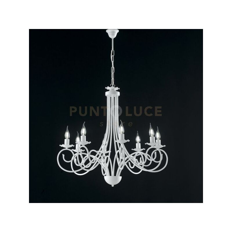 foto del prodotto lampadario in ferro laccato bianco con decorazione effetto shabby chic 8 luci