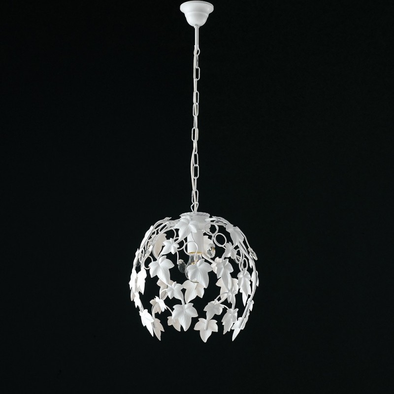 foto del prodotto lampadario in ferro shabby bianco strass una luce 30x h37 cm edera