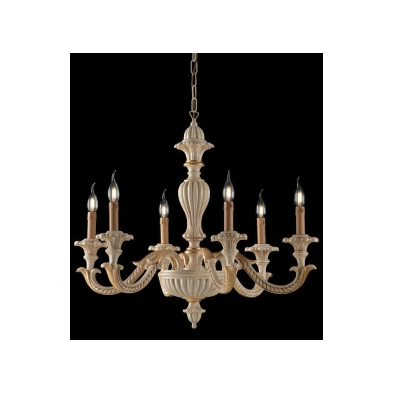 foto del prodotto lampadario in legno avorio e foglia oro 6 luci leonardo