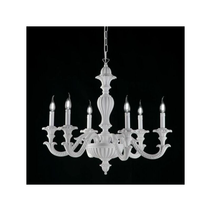 foto del prodotto lampadario in legno bianco shabby 6 luci leonardo