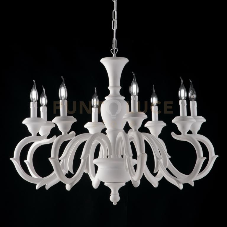 foto del prodotto lampadario in legno bianco shabby 8 luci fiorenza