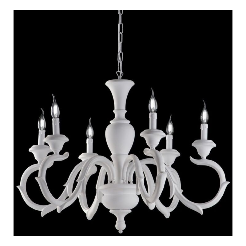 foto del prodotto lampadario in legno bianco shabby sei luci 91x h65 cm