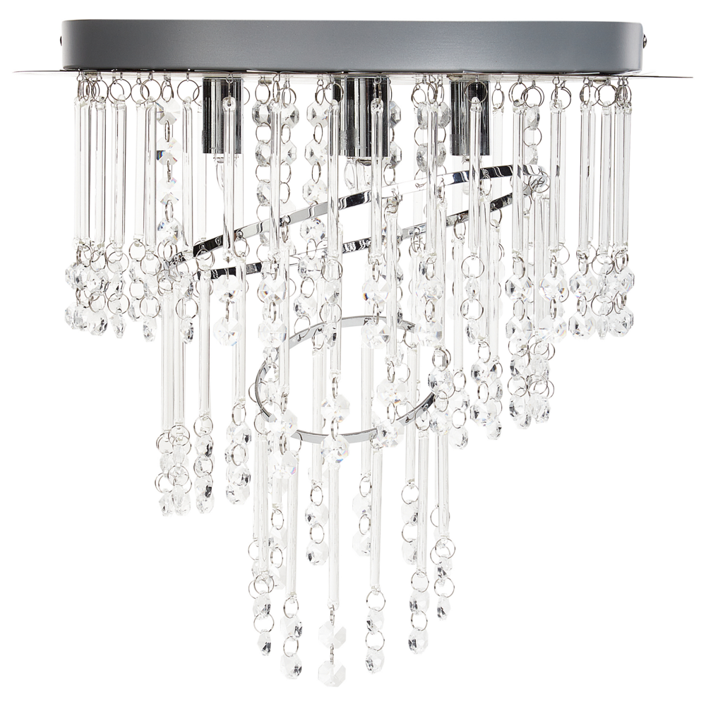 foto del prodotto lampadario in metallo argentato 45 cm cristalli di vetro finitura cromata illuminazione glam