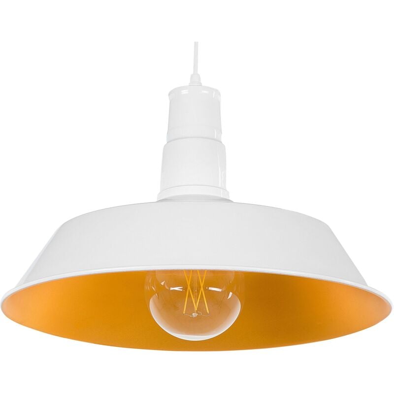 foto del prodotto lampadario in metallo bianco con paralume tondo stile industriale bayou