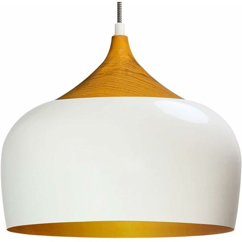 foto del prodotto lampadario in metallo bianco in legno e27 diametro 30 cm