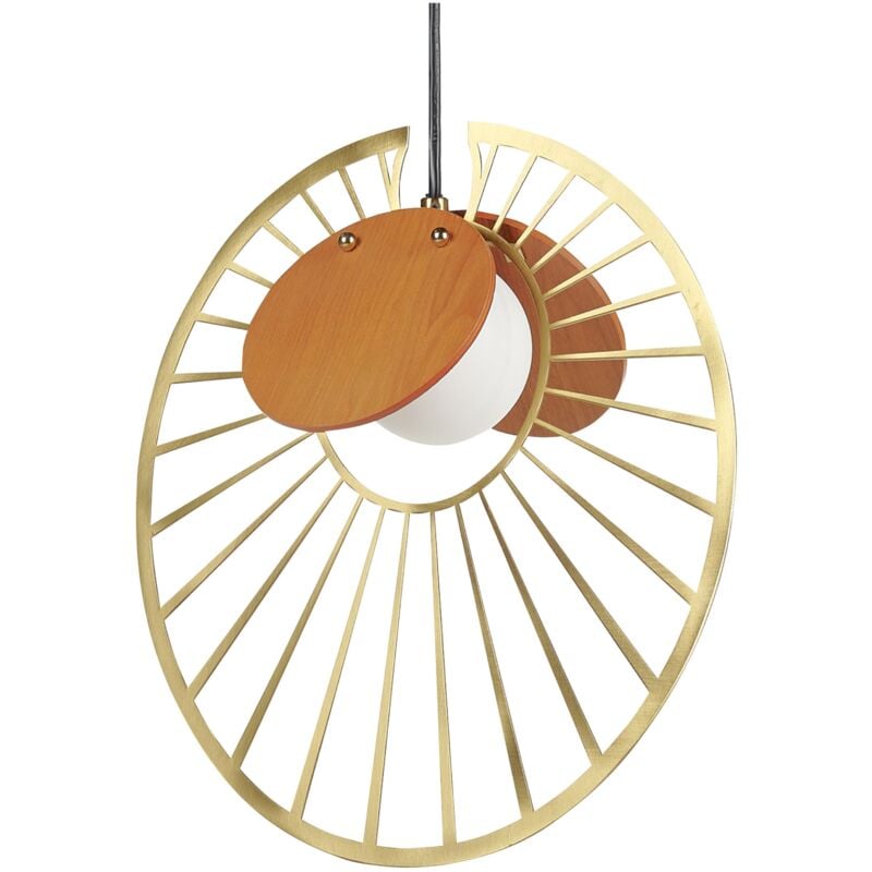 foto del prodotto lampadario in metallo e legno chiaro bardo