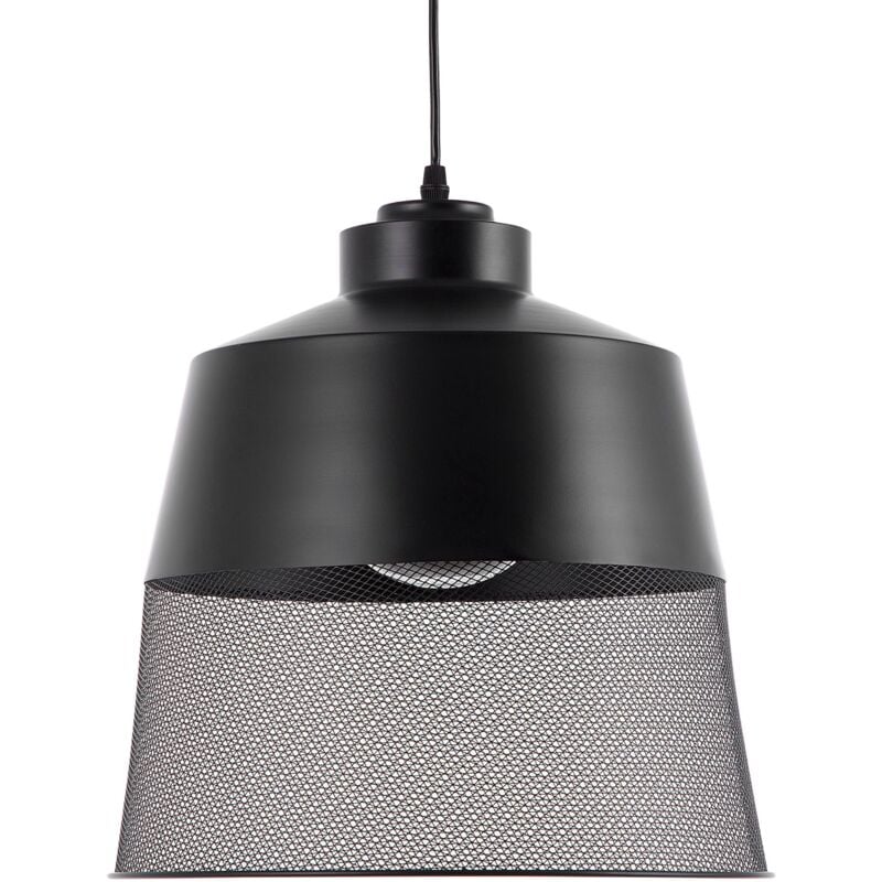 foto del prodotto lampadario in metallo nero con paralume a campana effetto rete vintage muga