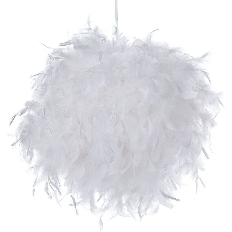 foto del prodotto lampadario in pelliccia sintetica bianca paralume a sfera stile shaggy drava