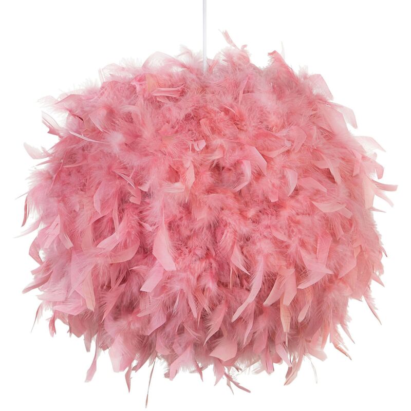 foto del prodotto lampadario in pelliccia sintetica rosa paralume a sfera stile shaggy drava