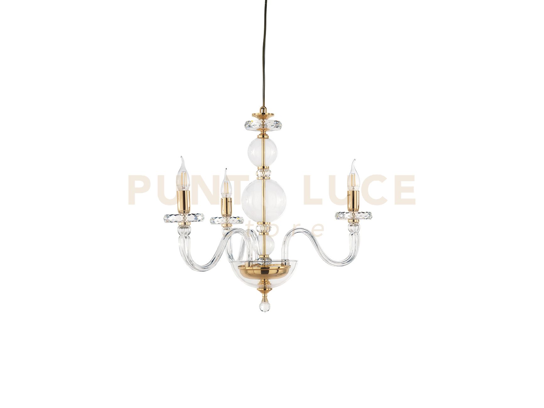 foto del prodotto lampadario in vetro bach 3 luci lp.bach 3sp oro dorato