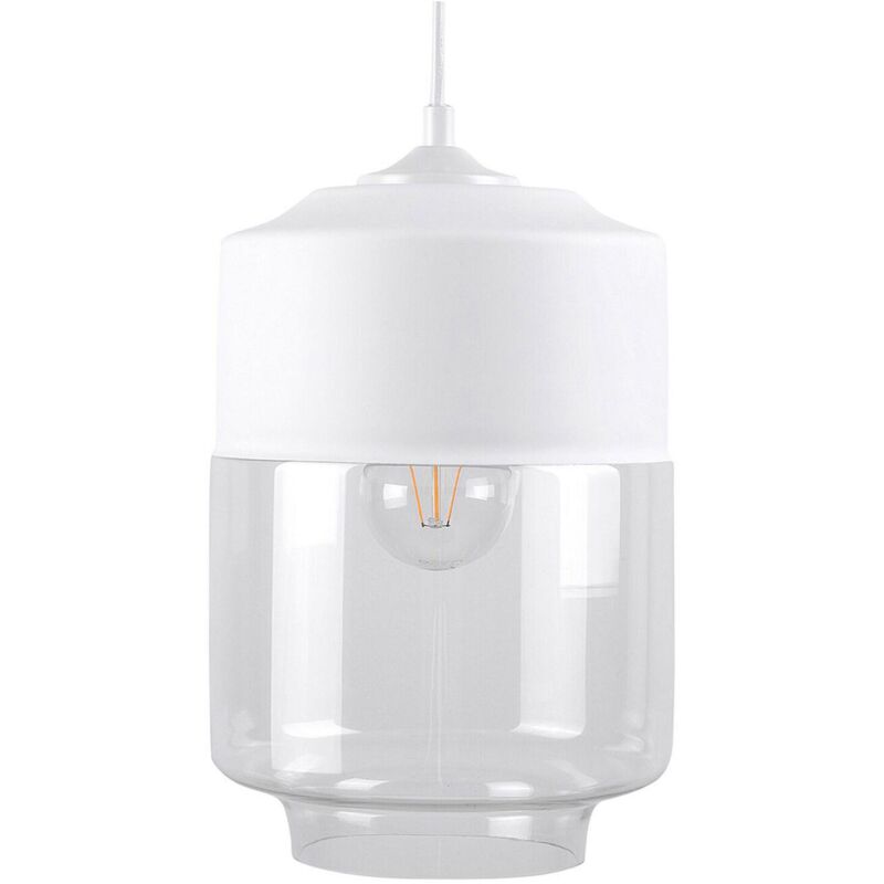 foto del prodotto lampadario in vetro bianco e trasparente con paralume geometrico jurua