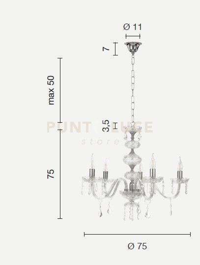 foto del prodotto lampadario in vetro e cristallo 5 luci dallas lp.dallas 5or oro