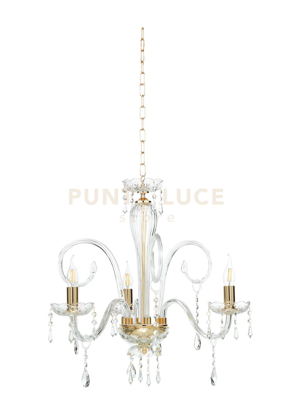 foto del prodotto lampadario in vetro e cristallo maria teresa 3 luci oro lp.mt 3l6past