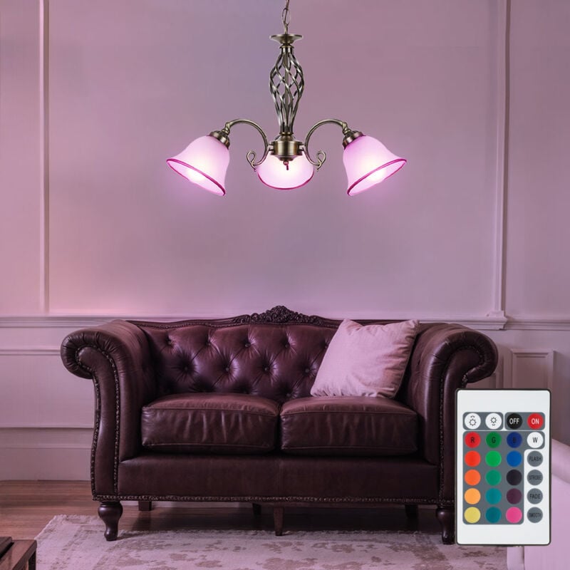foto del prodotto lampadario in vetro ottone anticato lampada a sospensione con telecomando dimmerabile, 3x led rgb 8,5w 806lm bianco caldo, dxh 60x120cm