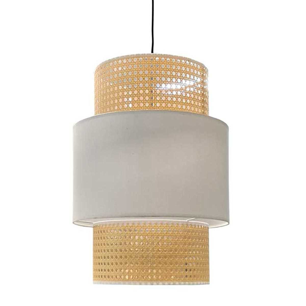 foto del prodotto lampadario in vimini 30 x 44 cm colore beige e bianco
