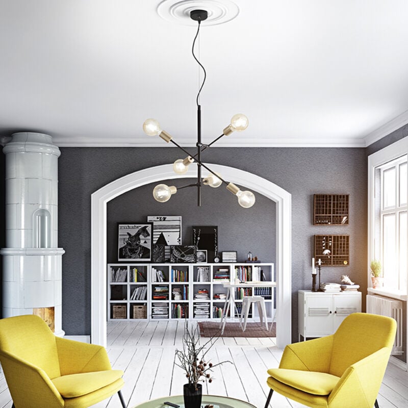foto del prodotto lampadario industrial minimal nordico vector metallo nero 6 luci e27