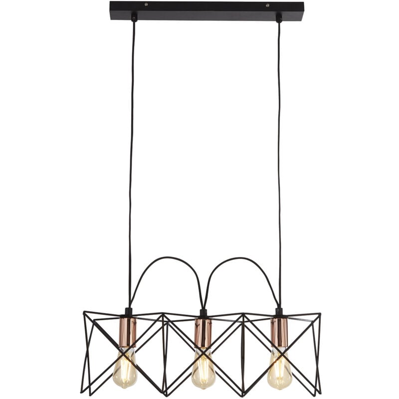 foto del prodotto lampadario industrial nordico antea acciaio nero rame 3 luci e27