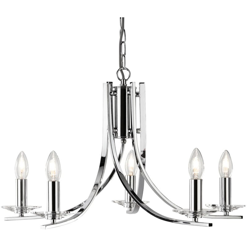 foto del prodotto lampadario industrial nordico ascona acciaio cromo vetro 5 luci e14