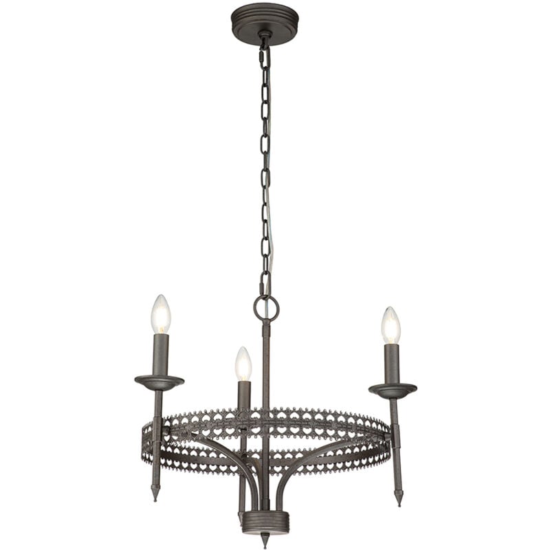 foto del prodotto lampadario industrial nordico crown acciaio ferro cancello 3 luci e14