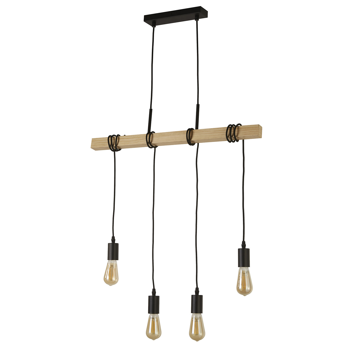 foto del prodotto lampadario industrial nordico legnoso acciaio marrone legno 4 luci e27