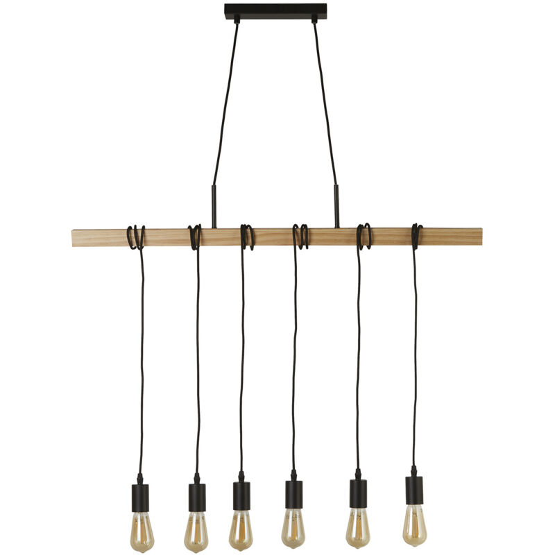 foto del prodotto lampadario industrial nordico legnoso acciaio marrone legno 6 luci e27