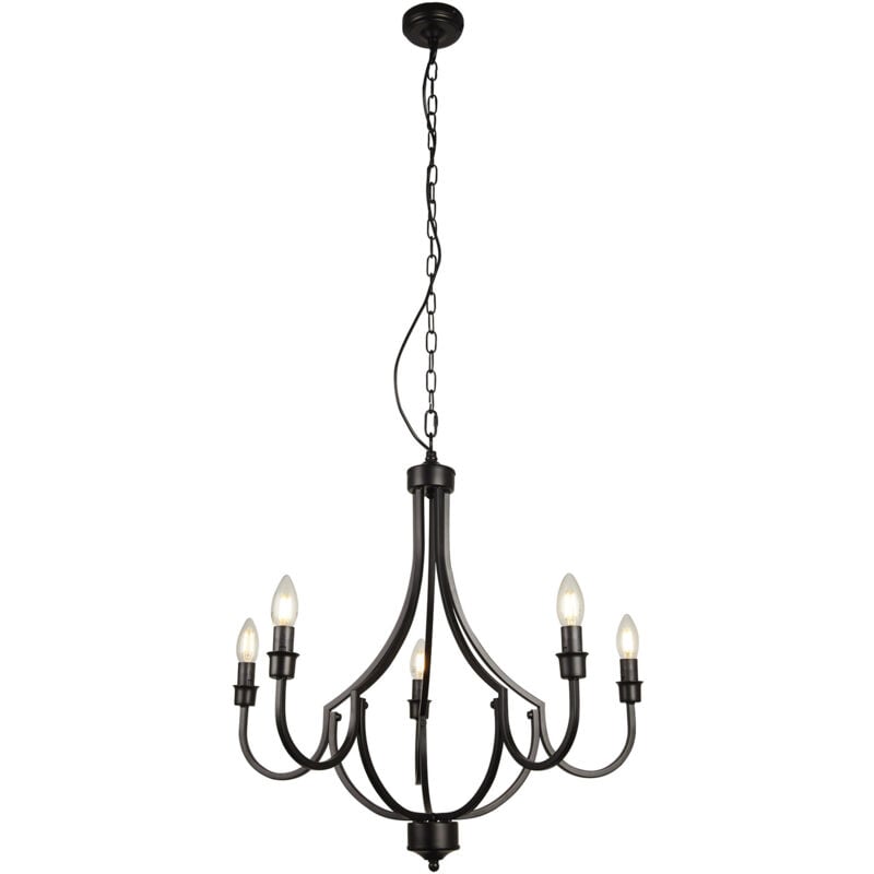 foto del prodotto lampadario industrial nordico loggia acciaio nero 5 luci e14