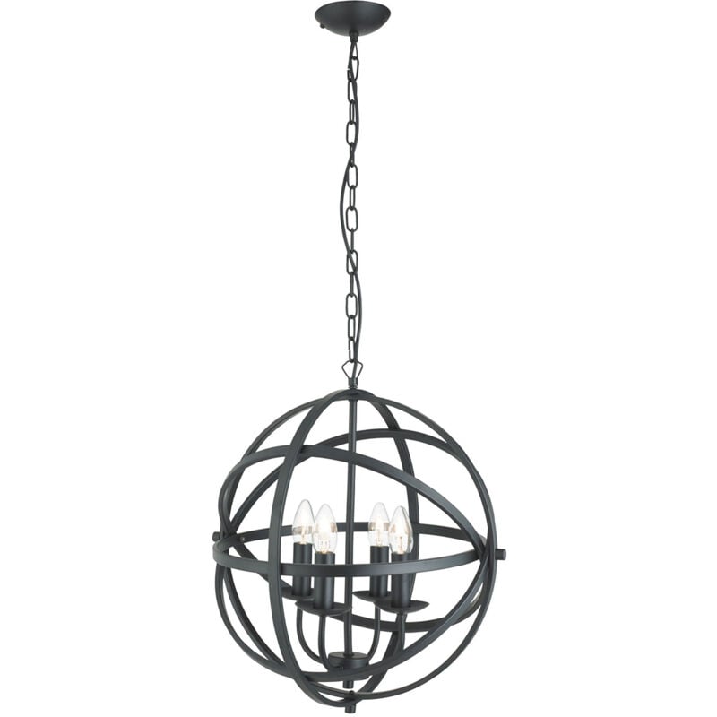 foto del prodotto lampadario industrial nordico orbita acciaio nero 4 luci e14