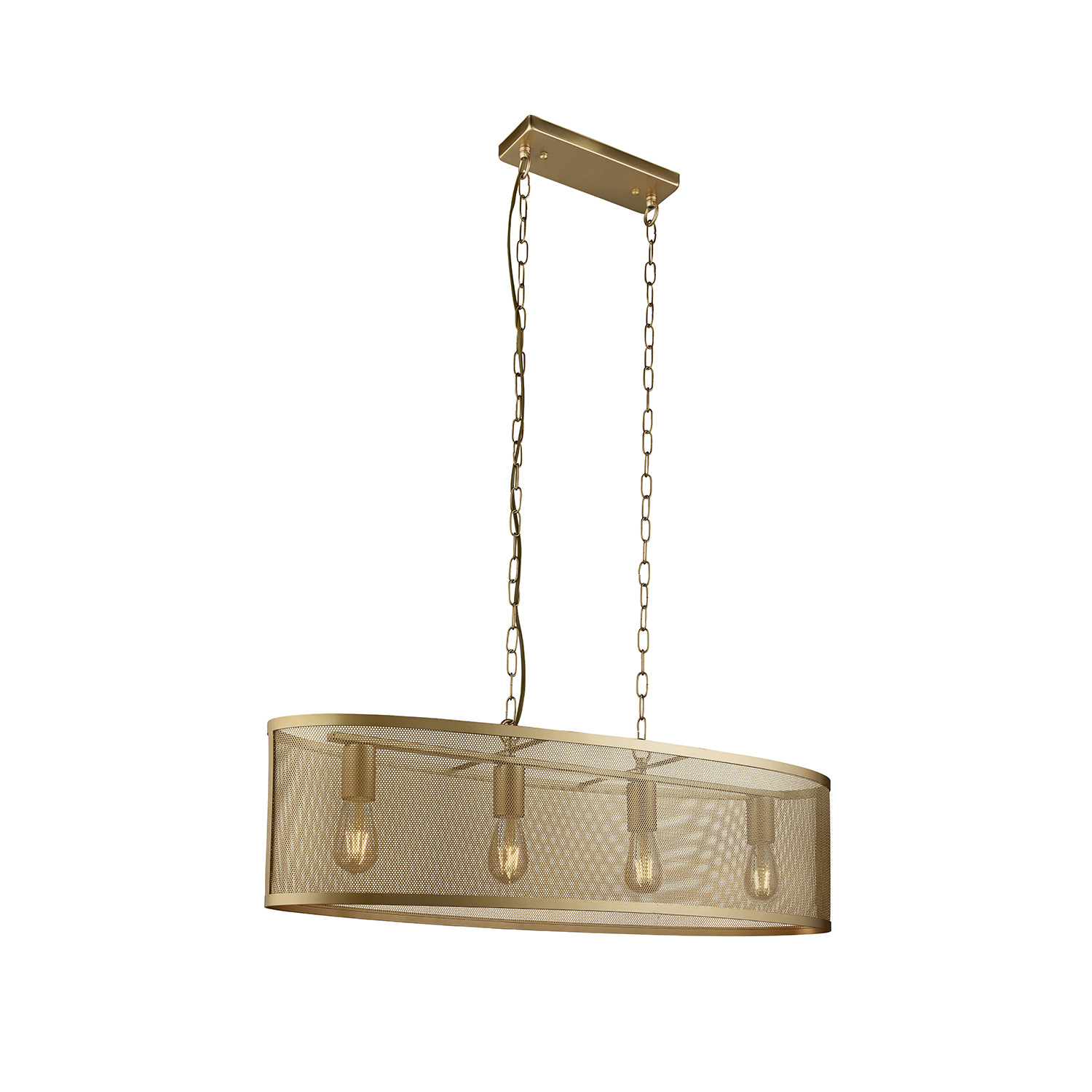 foto del prodotto lampadario industrial nordico rete acciaio oro 4 luci e27