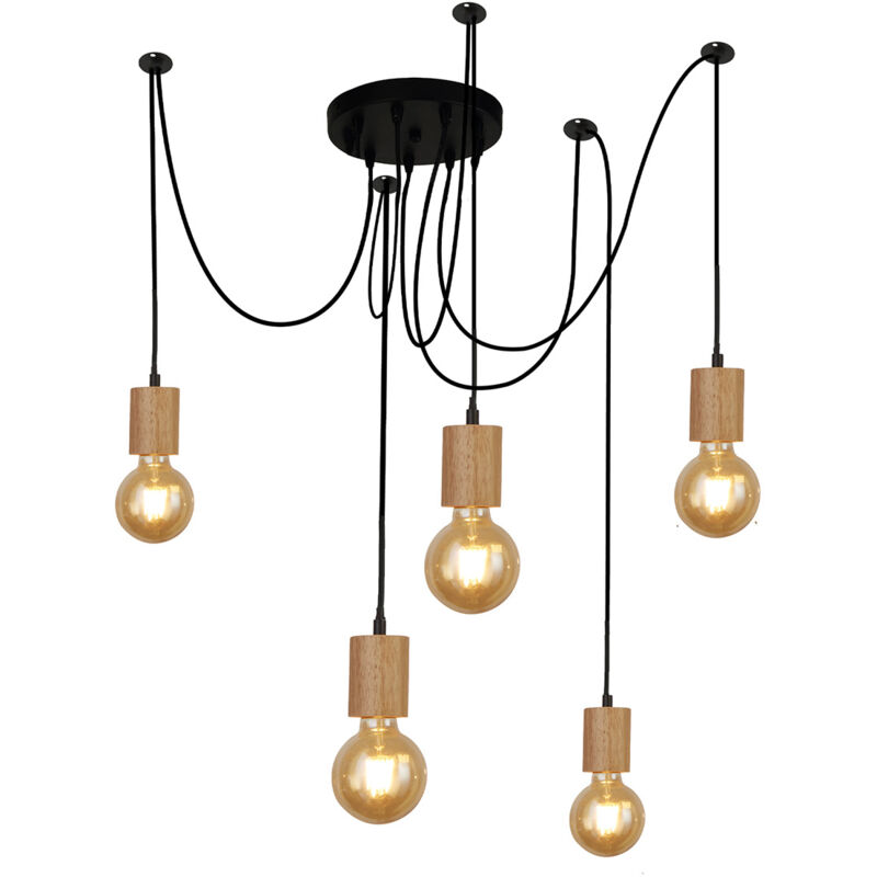 foto del prodotto lampadario industrial nordico spinoso acciaio nero marrone 5 luci e27