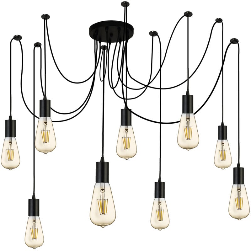 foto del prodotto lampadario industrial nordico squiggle acciaio nero 9 luci e27