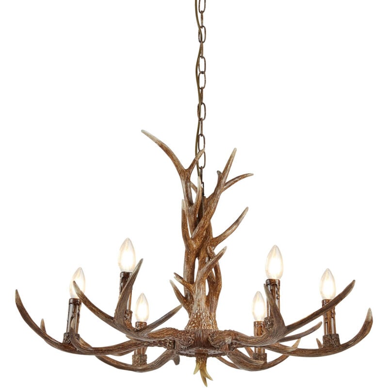 foto del prodotto lampadario industrial nordico stag policarbonato marrone 6 luci e14