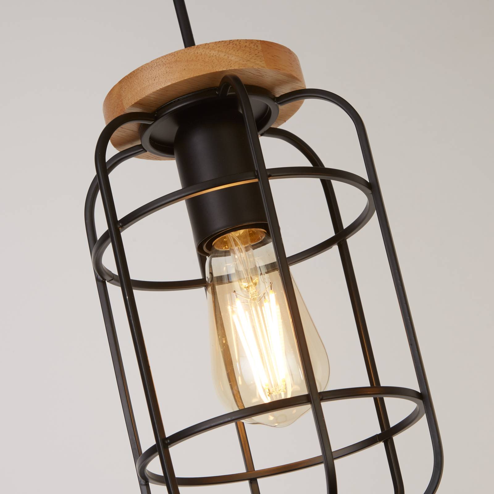foto del prodotto lampadario industrial nordico visione acciaio nero marrone 3 luci e27