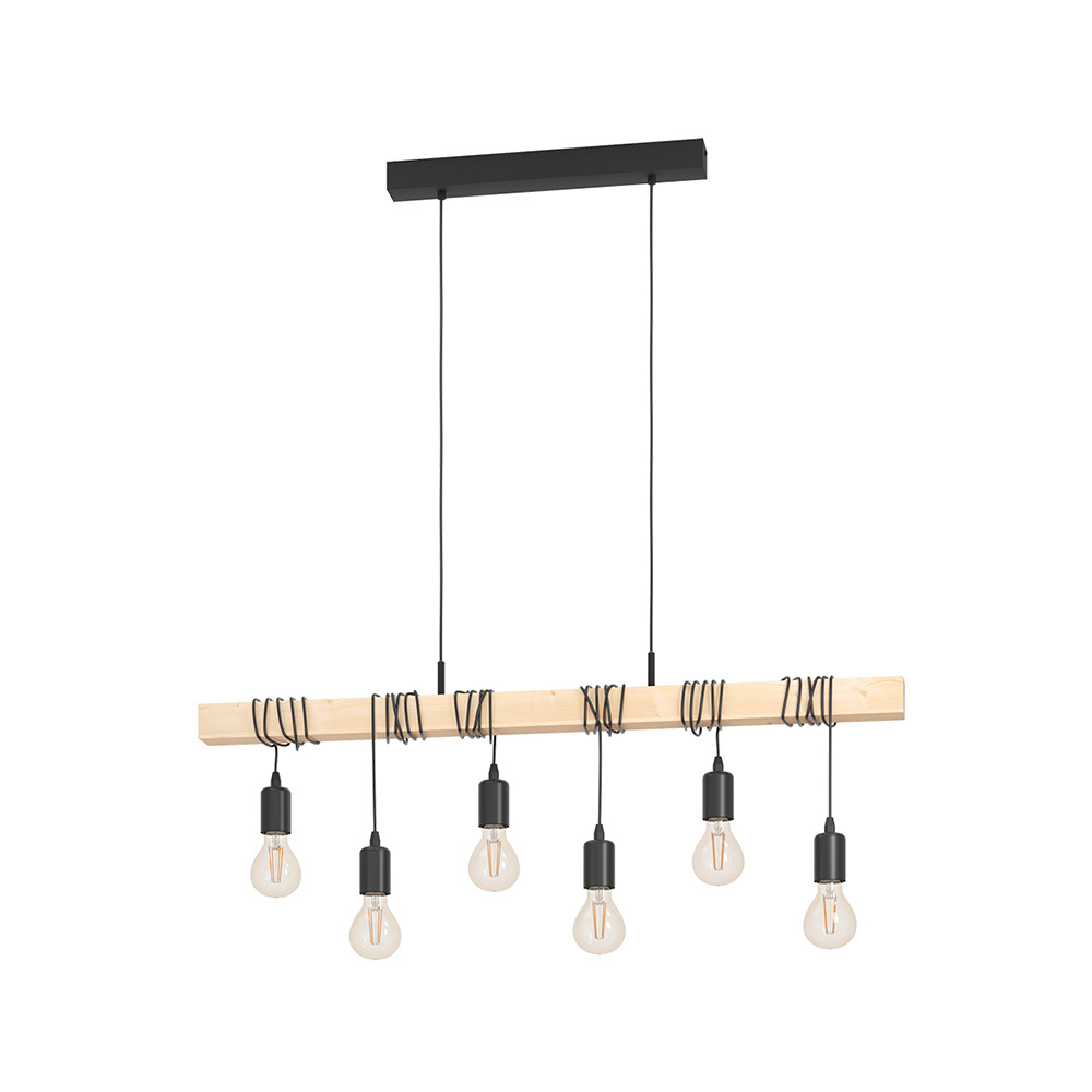 foto del prodotto lampadario industrial townshend 6 luci metallo nero e marrone