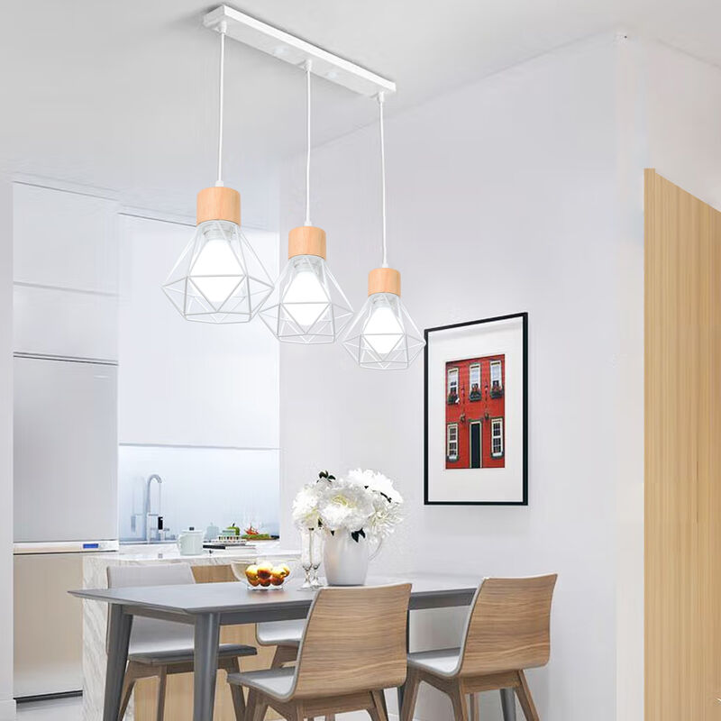 foto del prodotto lampadario industriale 3 lampade e27 a forma di diamante lampada a soffitto in legno metallo lampada retr per sala da pranzo camera da letto