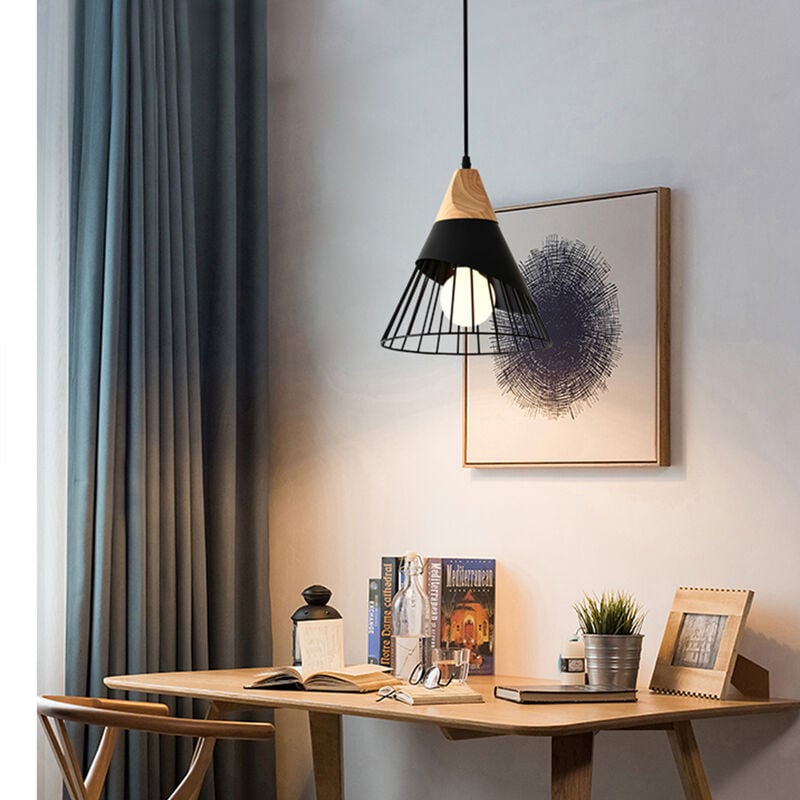 foto del prodotto lampadario industriale creativo lampada a sospensione 25cm a forma di badminton in metallo e legno plafoniera e27 per camera da letto soggiorno