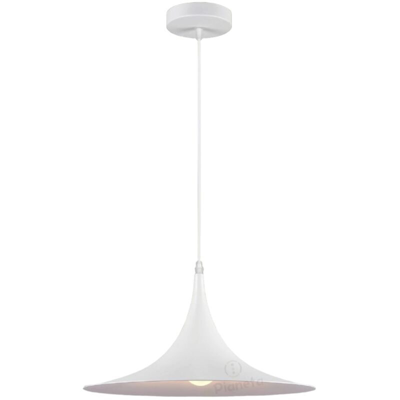 foto del prodotto lampadario industriale disco sospeso a triangolo in metallo con attacco e27 vintage per salotto cucina nero bianco bianco