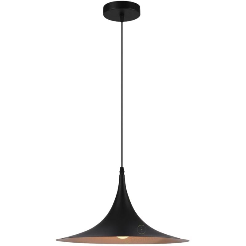 foto del prodotto lampadario industriale disco sospeso a triangolo in metallo con attacco e27 vintage per salotto cucina nero bianco nero