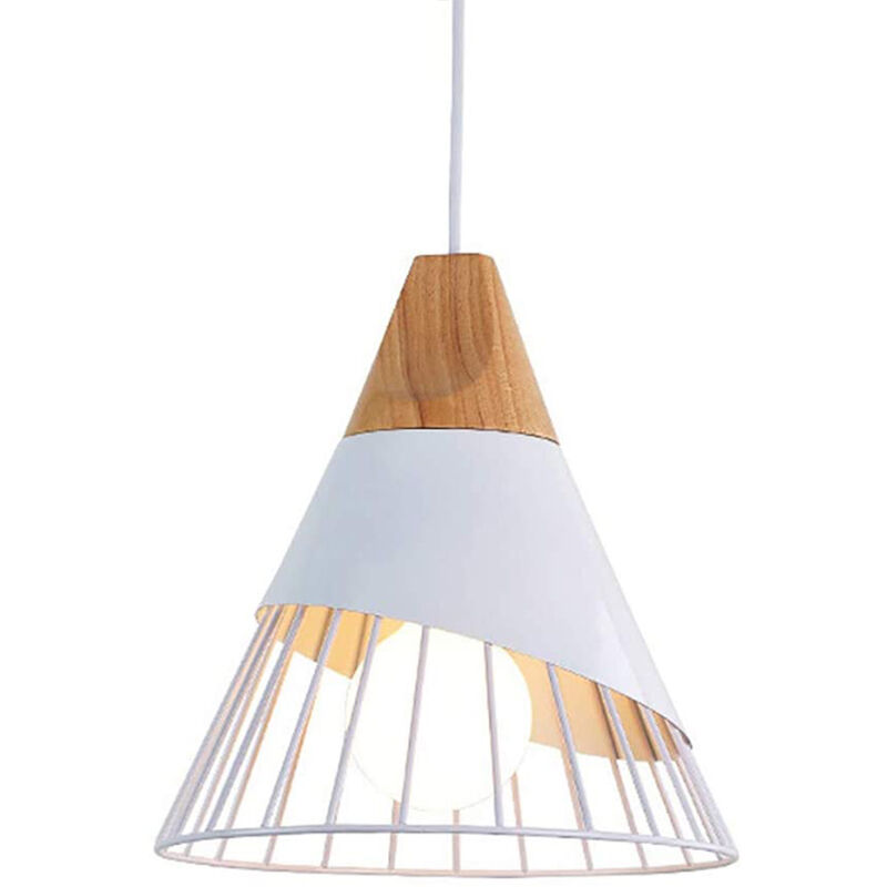 foto del prodotto lampadario lampada a sospensione vintage retro gabbia forma badminton in metallo e legno e27 25cm plafoniera bianco