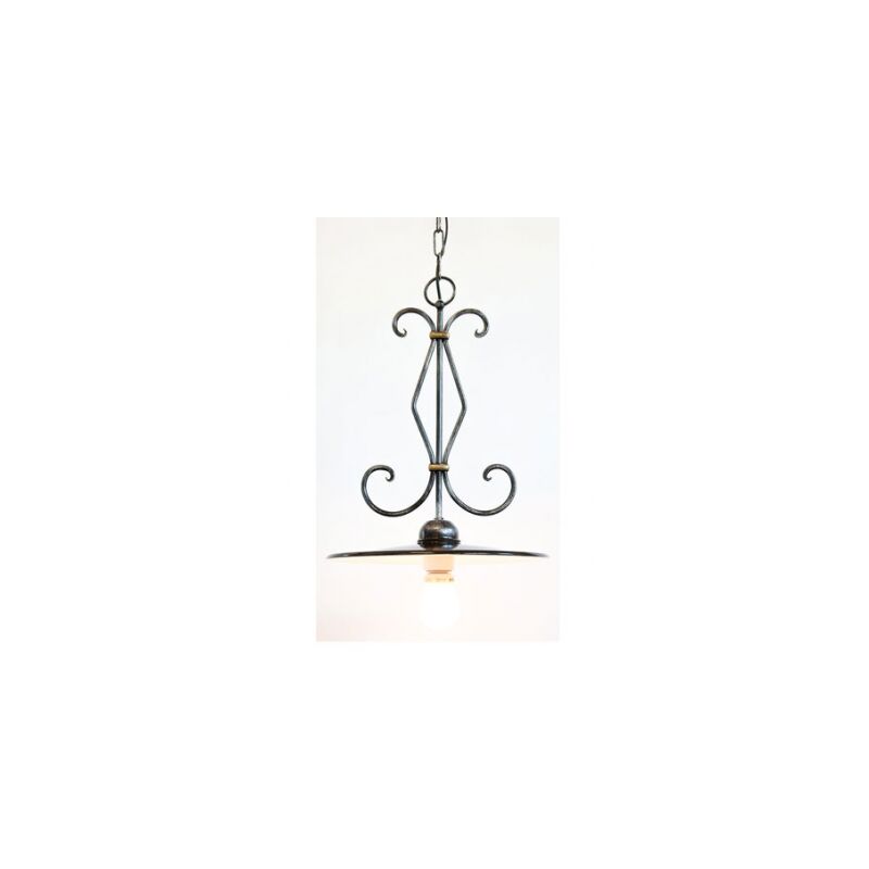 foto del prodotto lampadario lampada piatto smaltato d.32 in ferro battuto cruccolini