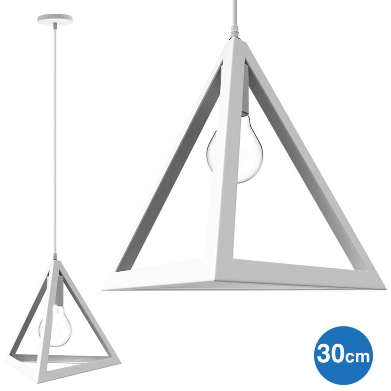 foto del prodotto lampadario lampada sospensione piramide 30cm design moderno paralume bianco