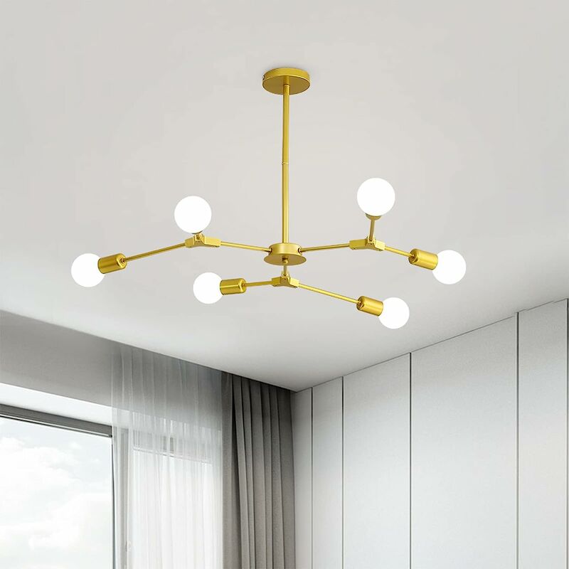 foto del prodotto lampadario lampadario a soffitto e27 6 luci lampadario a soffitto dorato con bracci di luce regolabili applicare al soggiorno, camera da letto, sala