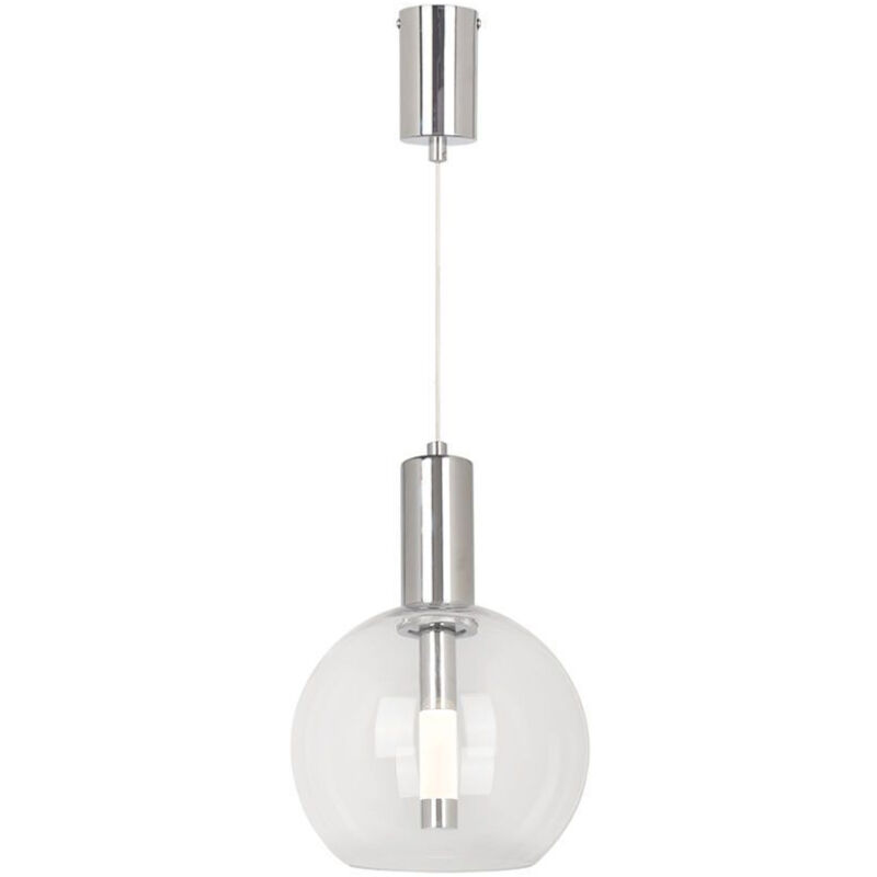 foto del prodotto lampadario led 5w pendente sfera in vetro trasparente 200mm design moderno colore acciaio finitura elegante 3000k 23409 v tac