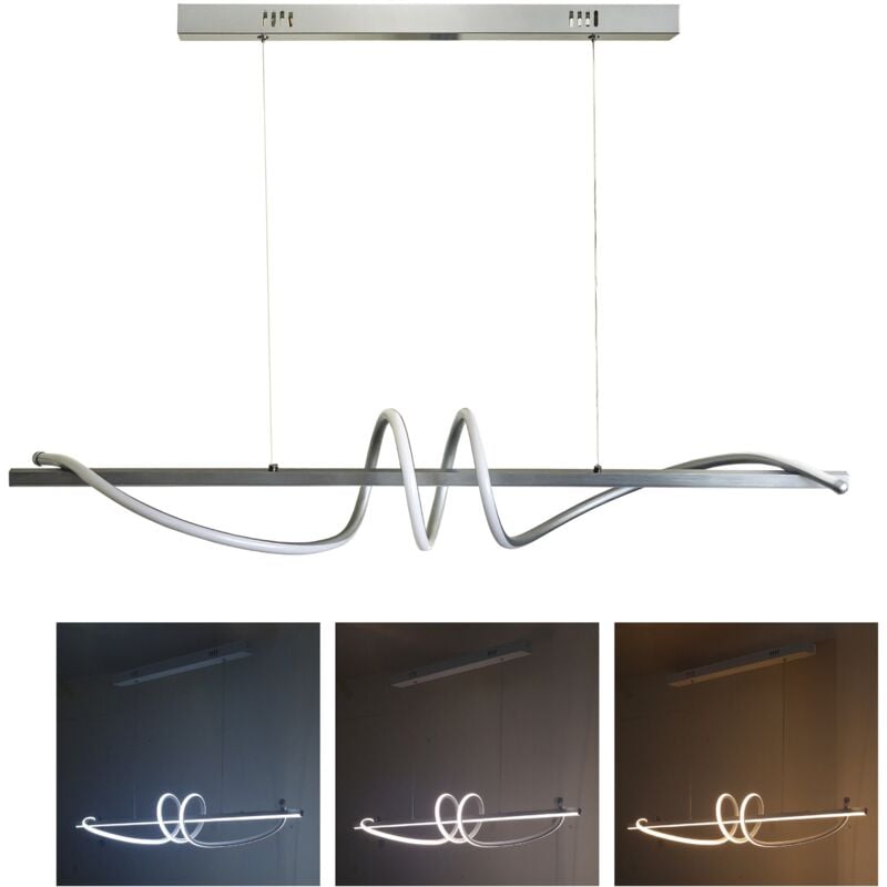 foto del prodotto lampadario led a sospensione 65w design onde luce calda naturale fredda regolabile soggiorno camera 7150lm bianco argentato - argento - maka