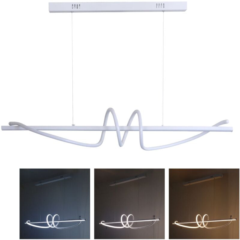 foto del prodotto lampadario led a sospensione 65w design onde luce calda naturale fredda regolabile soggiorno camera 7150lm bianco argentato bianco maka