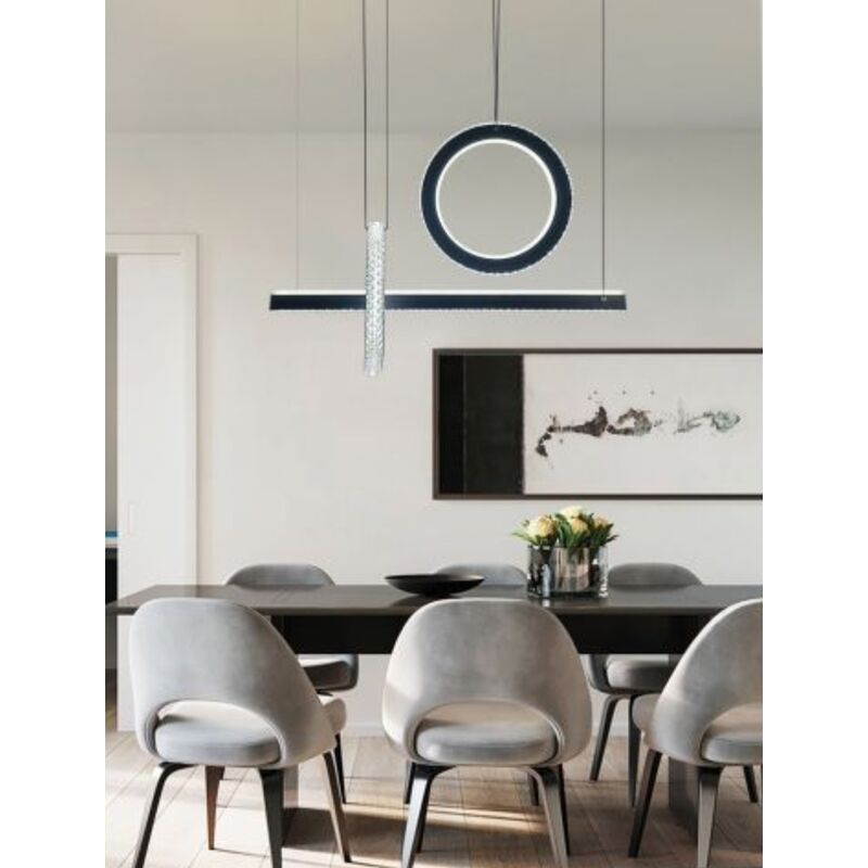 foto del prodotto lampadario led a sospensione 80w cerchi cerchio cristallo oro nero design moderno lineare per cucina soggiorno camera da letto nero