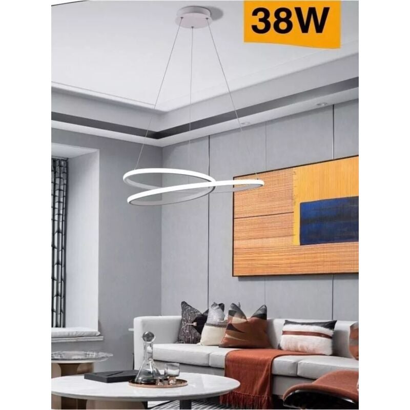 foto del prodotto lampadario led a sospensione anelli incrociati 38 w luce bianca calda naturale