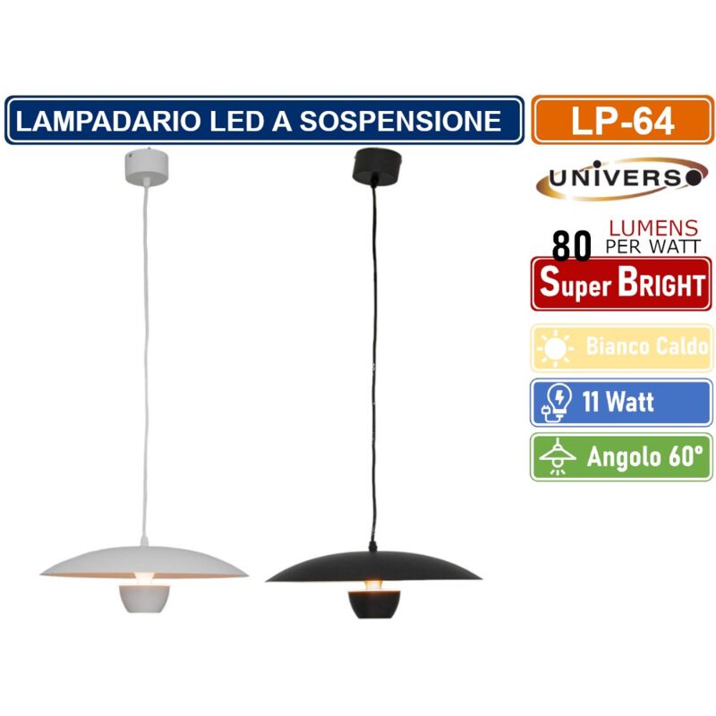 foto del prodotto lampadario led a sospensione moderno 11w 880 lumen colore bianco nero ip20 colore bianco