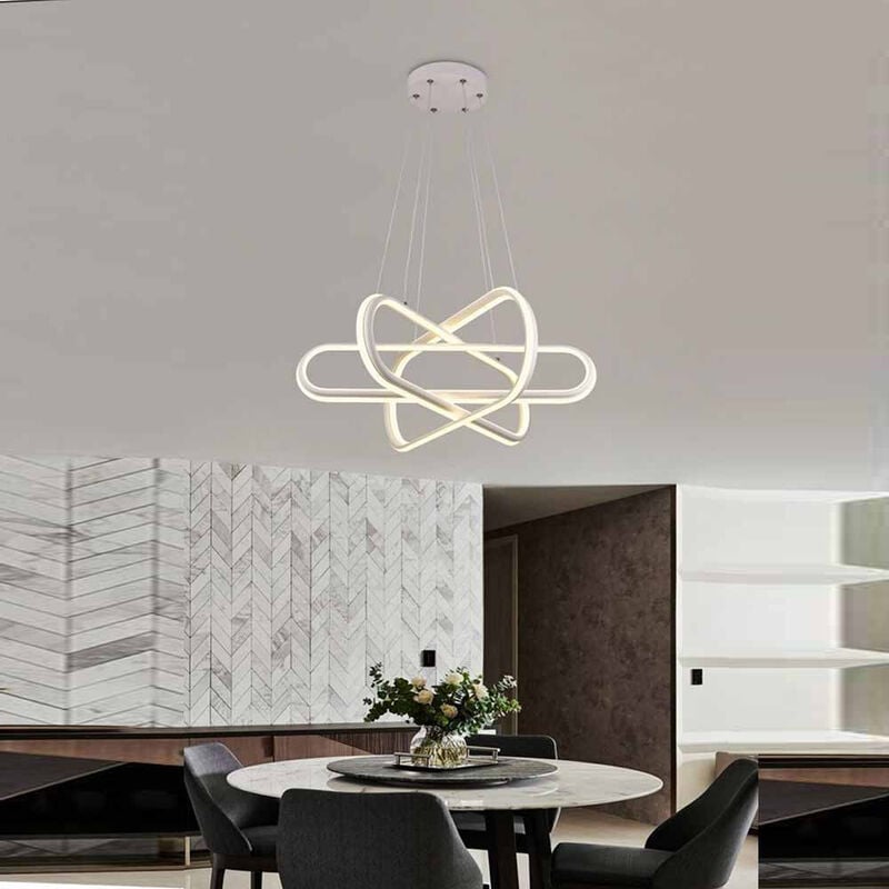foto del prodotto lampadario led moderno bianco lampada soggiorno a sospensione 94 watt luce calda 3000k